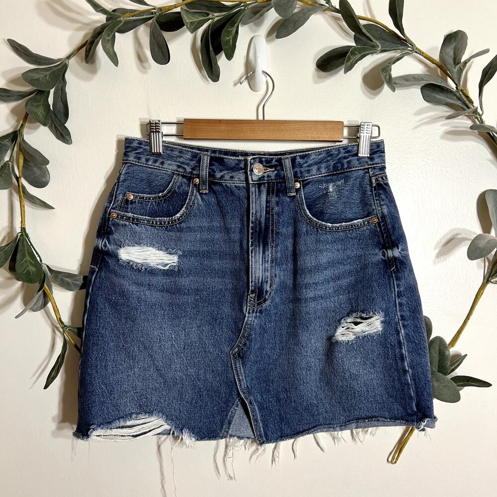 Stradivarius Blue Distressed Denim Skirt LAST CALL